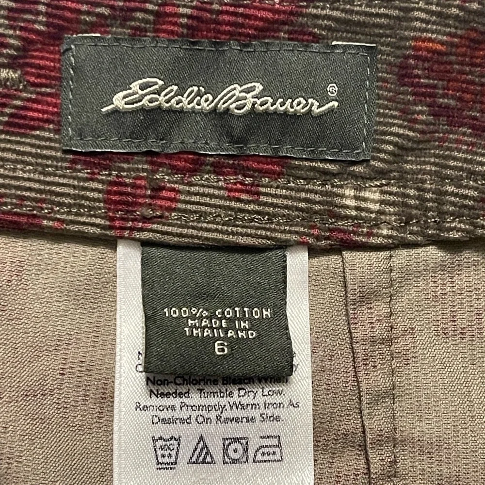 Eddie Bauer Women’s Size 6 Cotton Gray Floral Corduroy Midi Skirt